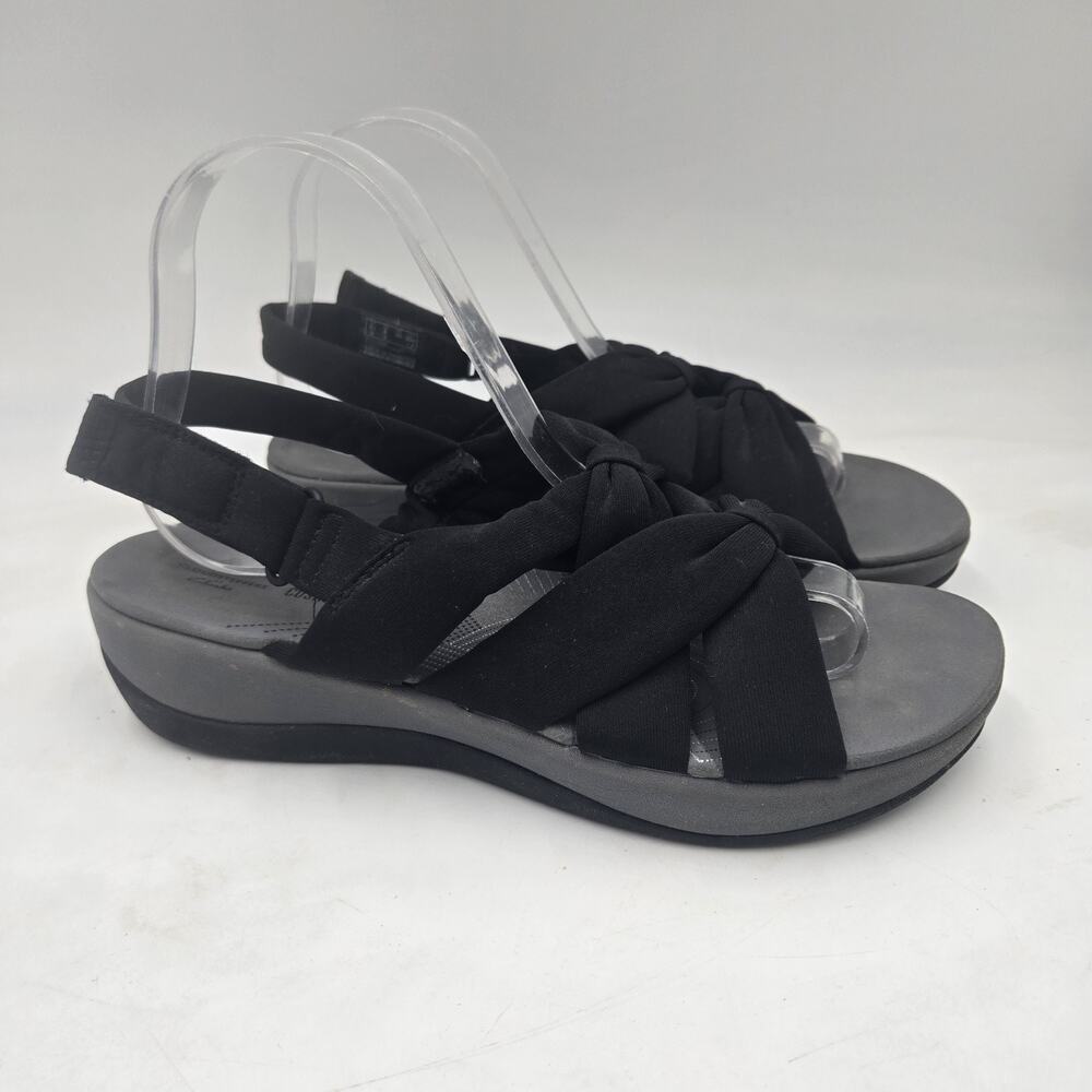 Clarks Cloudsteppers Arla Primrose Black Fabric Sandals Sz 9 M Comfort Casual